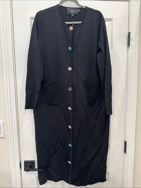Alezra Black Long Sleeve Button-Front Cardigan Dress (22)